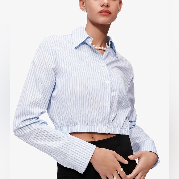 Maje Tops - Maje Cirisa Striped Cropped Cotton-Poplin Shirt